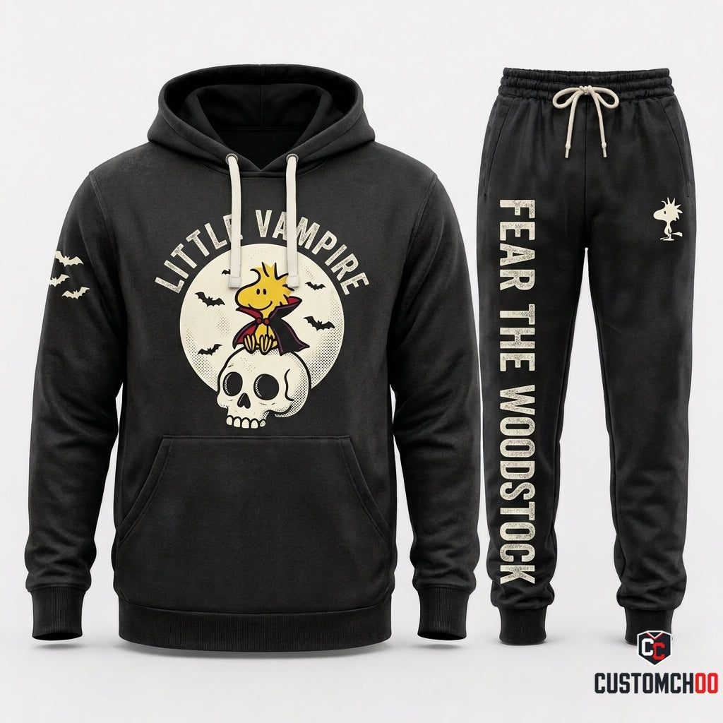 LITTLE VAMPIRE - Snoopy & Woodstock Halloween Squad Hoodie & Pants Set - Vintage Cartoon Streetwear