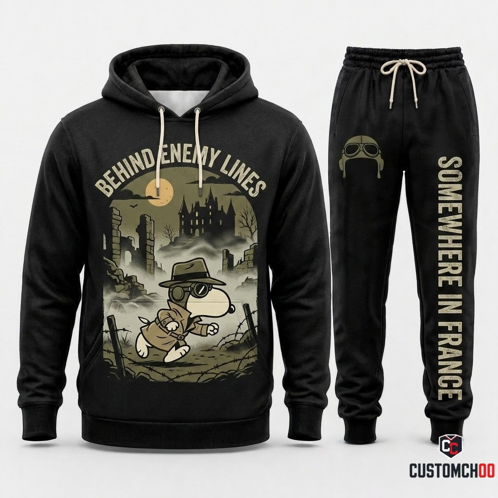 BEHIND ENEMY LINES - Snoopy & Woodstock Halloween Squad Hoodie & Pants Set - Vintage Cartoon Streetwear