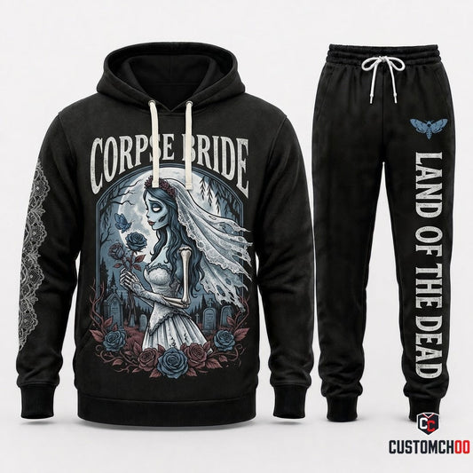 CORPSE BRIDE - Corpse Bride Gothic Halloween Hoodie & Pants Set - Vintage Cartoon Streetwear