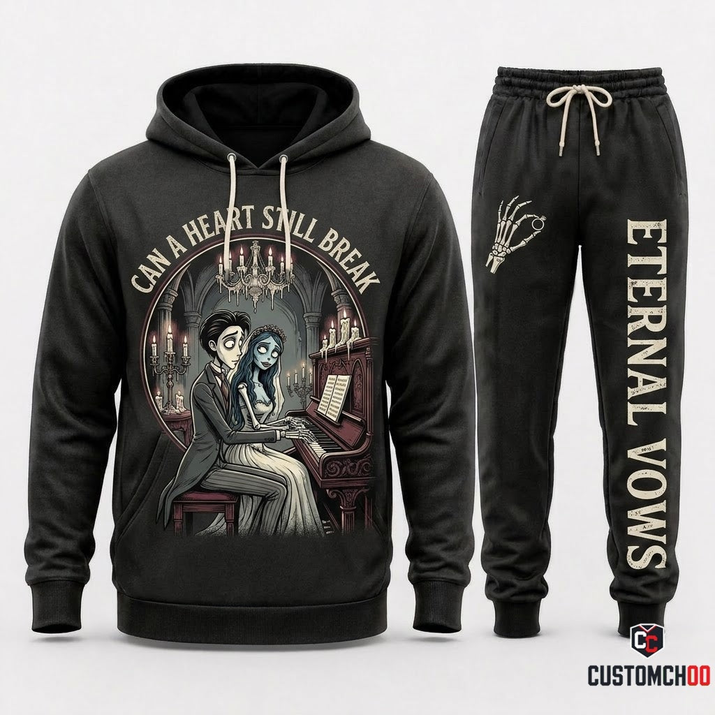 CAN A HEART STILL BREAK - Corpse Bride Gothic Halloween Hoodie & Pants Set - Vintage Cartoon Streetwear