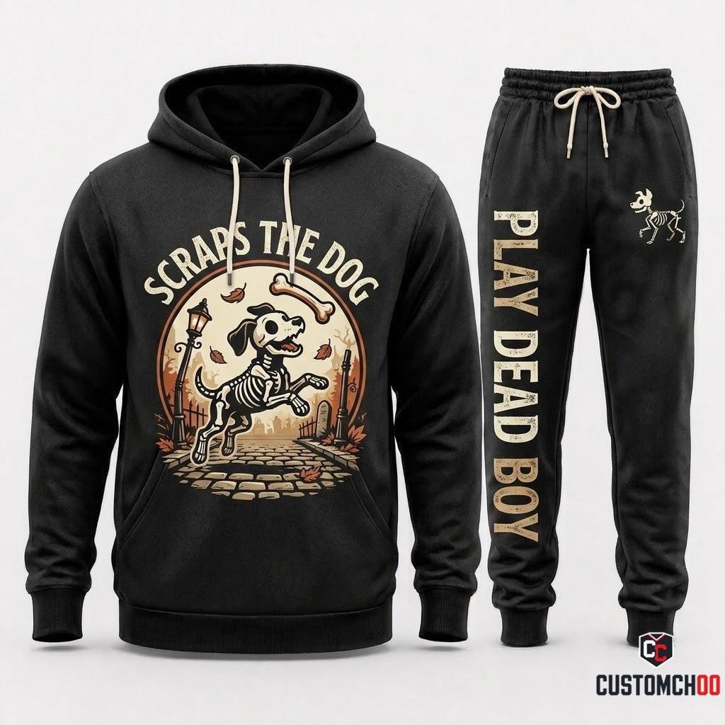 SCRAPS THE DOG - Corpse Bride Gothic Halloween Hoodie & Pants Set - Vintage Cartoon Streetwear