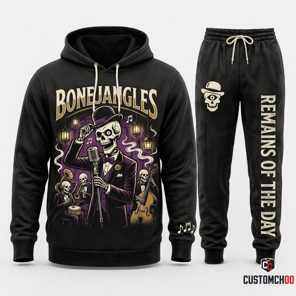 BONEJANGLES - Corpse Bride Gothic Halloween Hoodie & Pants Set - Vintage Cartoon Streetwear