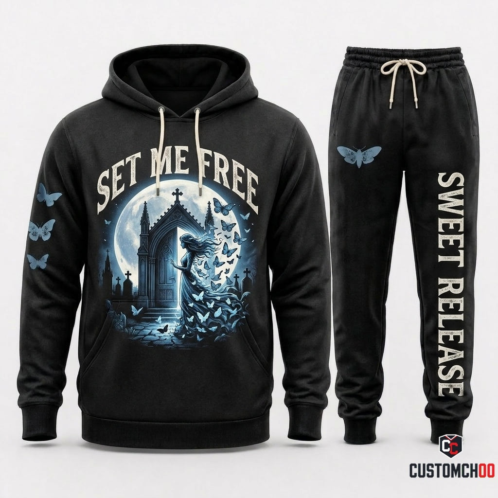 SET ME FREE - Corpse Bride Gothic Halloween Hoodie & Pants Set - Vintage Cartoon Streetwear