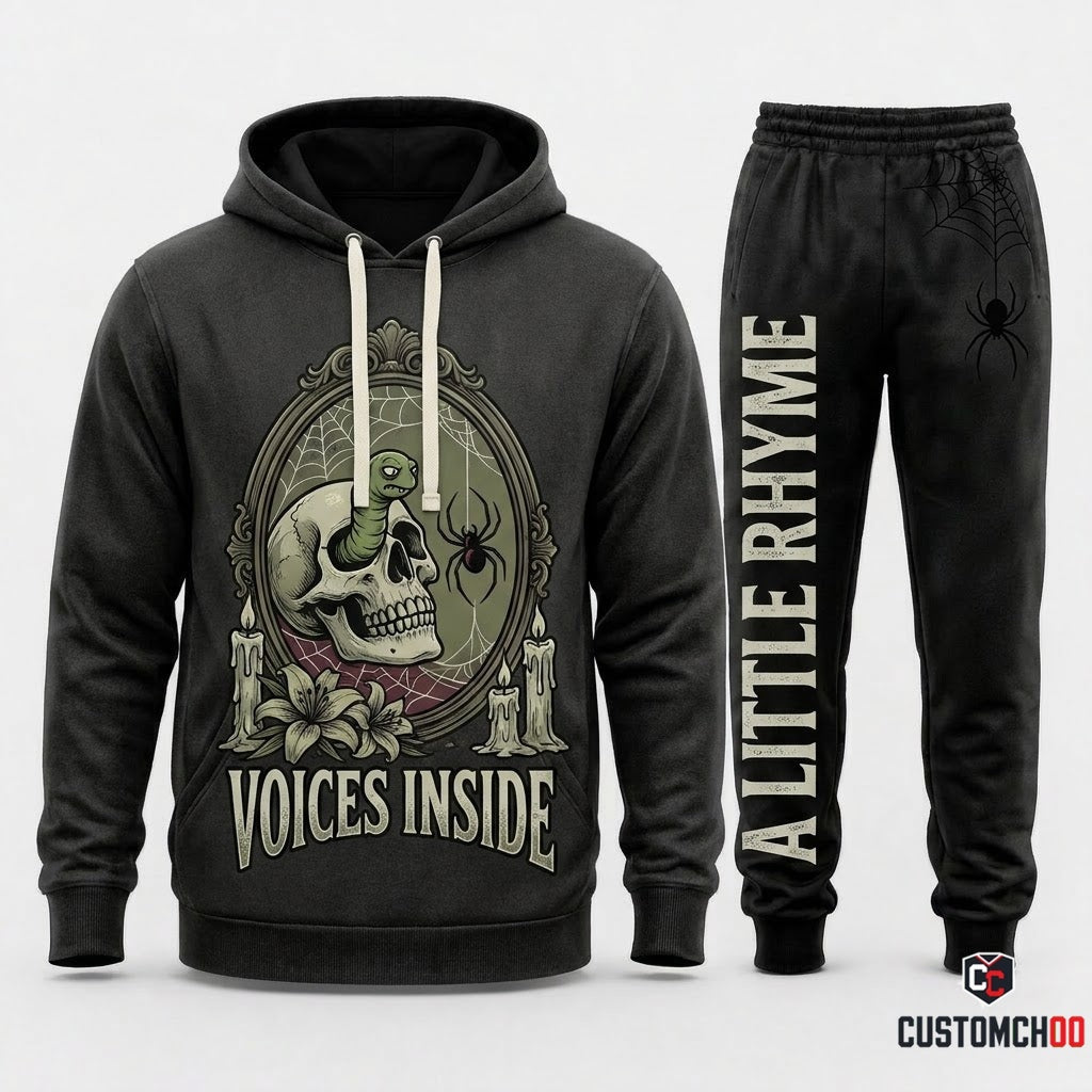 VOICES INSIDE - Corpse Bride Gothic Halloween Hoodie & Pants Set - Vintage Cartoon Streetwear