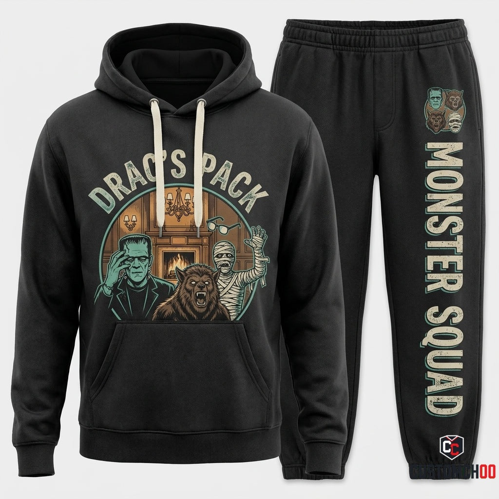 DRAC'S PACK - Hotel Transylvania Spooky Monsters Hoodie & Pants Set - Vintage Cartoon Streetwear