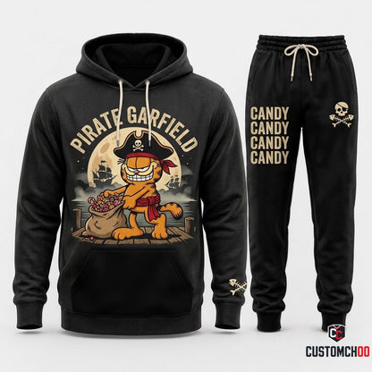 PIRATE GARFIELD - Garfield Halloween Adventure Pirate Hoodie & Pants Set - Vintage Cartoon Streetwear