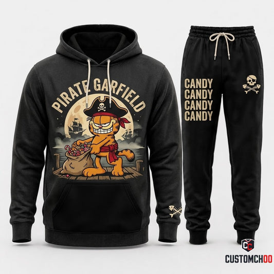 PIRATE GARFIELD - Garfield Halloween Adventure Pirate Hoodie & Pants Set - Vintage Cartoon Streetwear