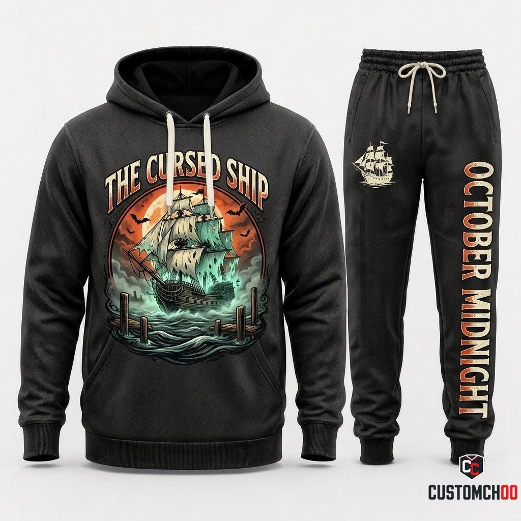 THE CURSED SHIP - Garfield Halloween Adventure Pirate Hoodie & Pants Set - Vintage Cartoon Streetwear