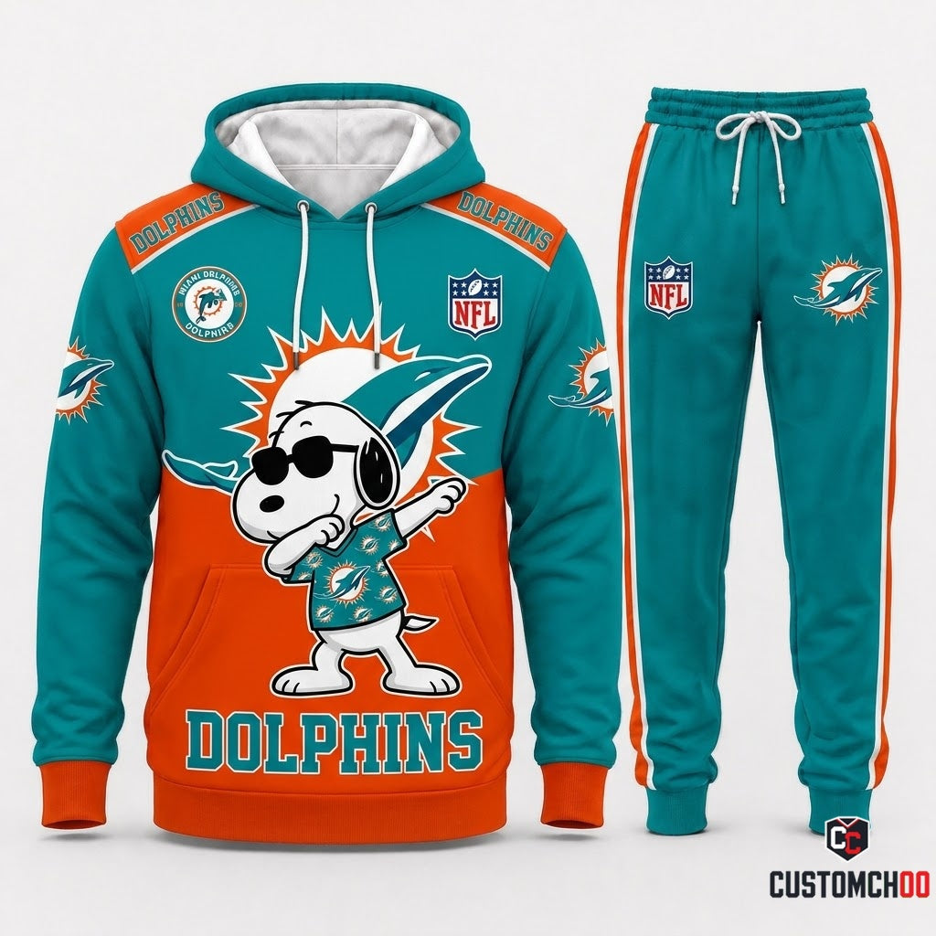 Miami Dolphins - Snoopy NFL 32-Team Fan Tracksuit Set — Hoodie & Jogger Pants