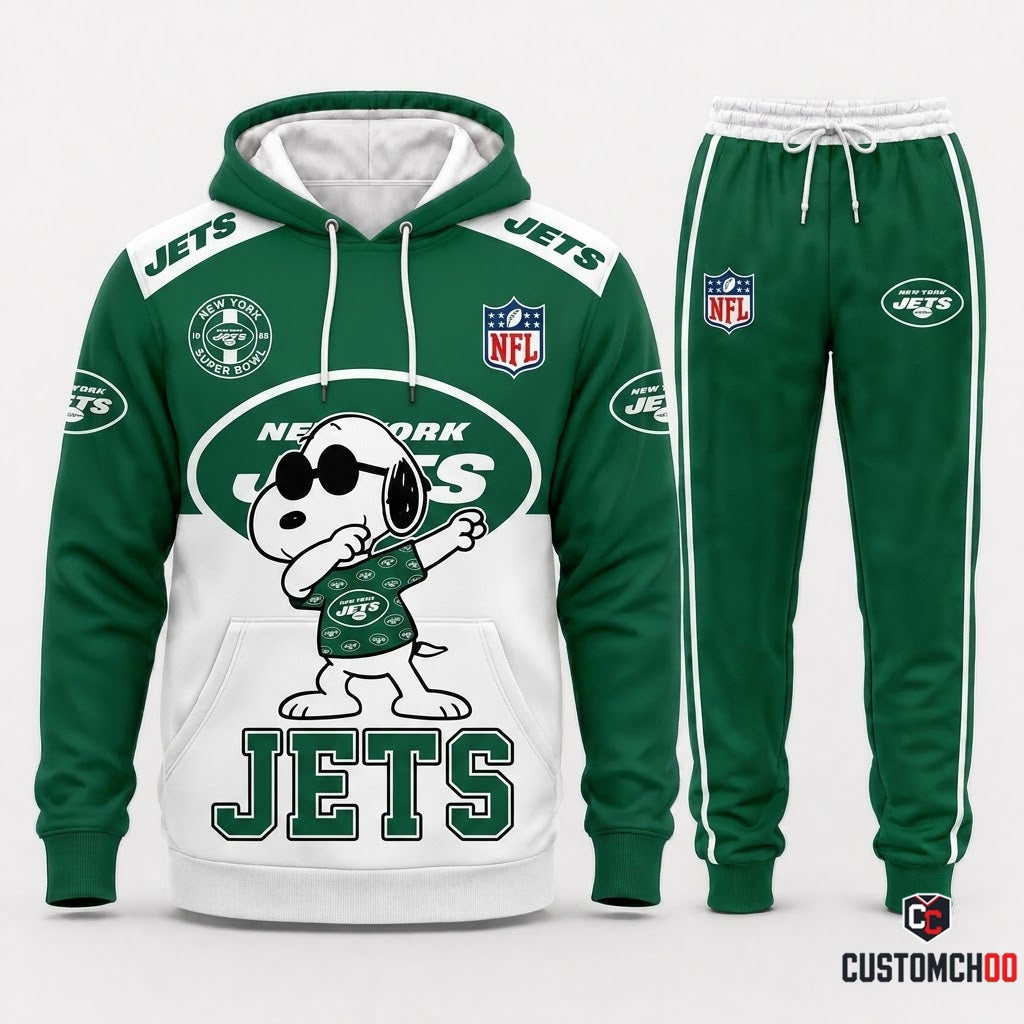 New York Jets - Snoopy NFL 32-Team Fan Tracksuit Set — Hoodie & Jogger Pants