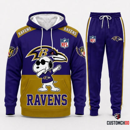 Baltimore Ravens - Snoopy NFL 32-Team Fan Tracksuit Set — Hoodie & Jogger Pants