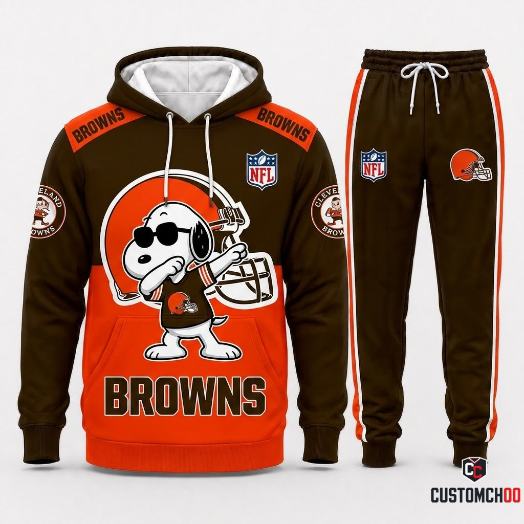 Cleveland Browns - Snoopy NFL 32-Team Fan Tracksuit Set — Hoodie & Jogger Pants