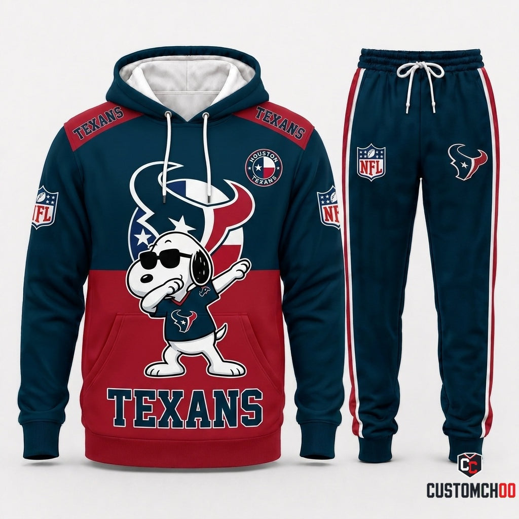 Houston Texans - Snoopy NFL 32-Team Fan Tracksuit Set — Hoodie & Jogger Pants