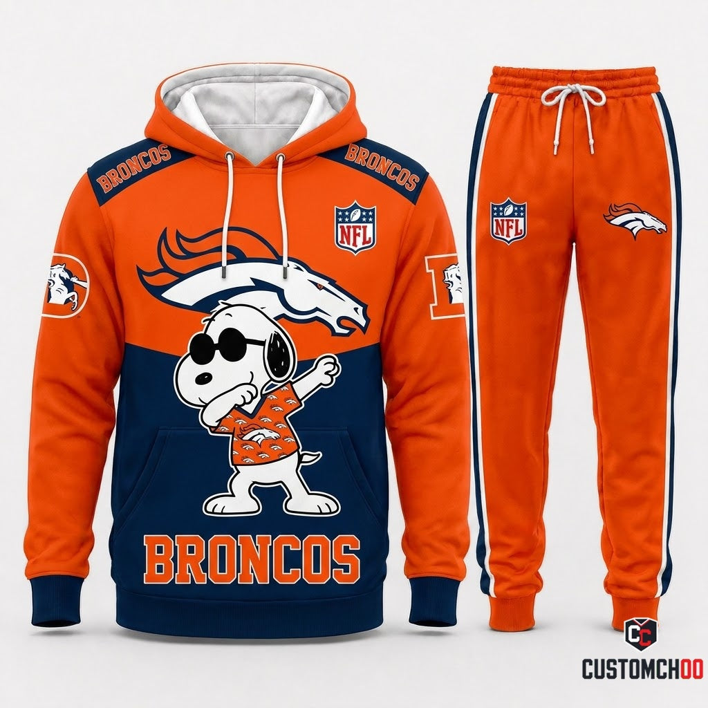 Denver Broncos - Snoopy NFL 32-Team Fan Tracksuit Set — Hoodie & Jogger Pants