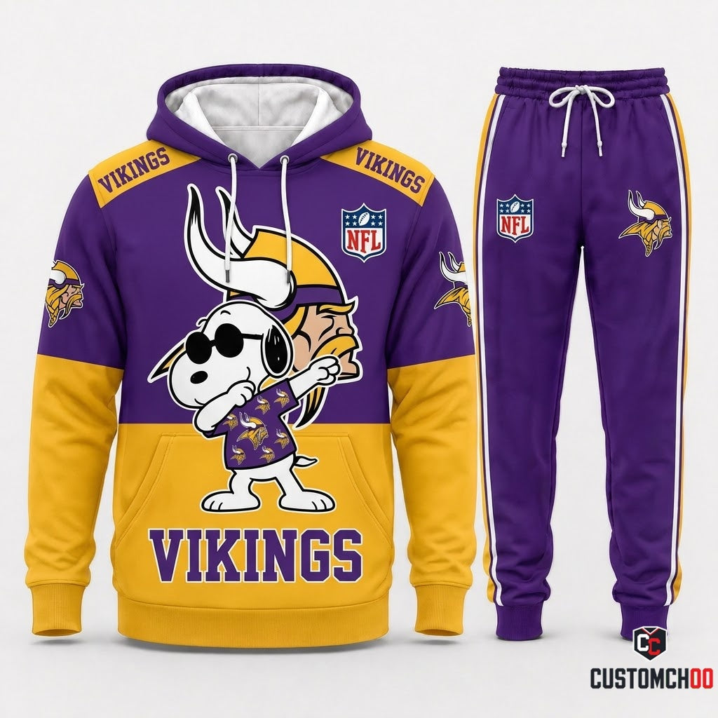 Minnesota Vikings - Snoopy NFL 32-Team Fan Tracksuit Set — Hoodie & Jogger Pants