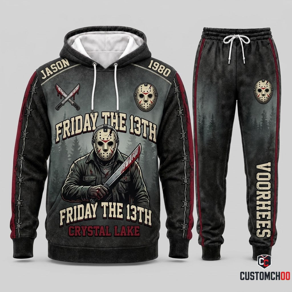 Jason Voorhees - Horror Slashers Solo Vintage Tracksuit Set - Hoodie & Jogger Pants (vintage horror slasher tracksuit set)