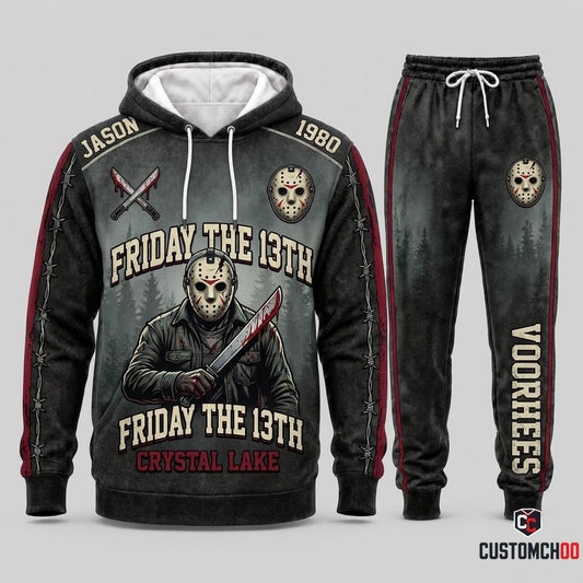 Jason Voorhees - Horror Slashers Solo Vintage Tracksuit Set - Hoodie & Jogger Pants (vintage horror slasher tracksuit set)