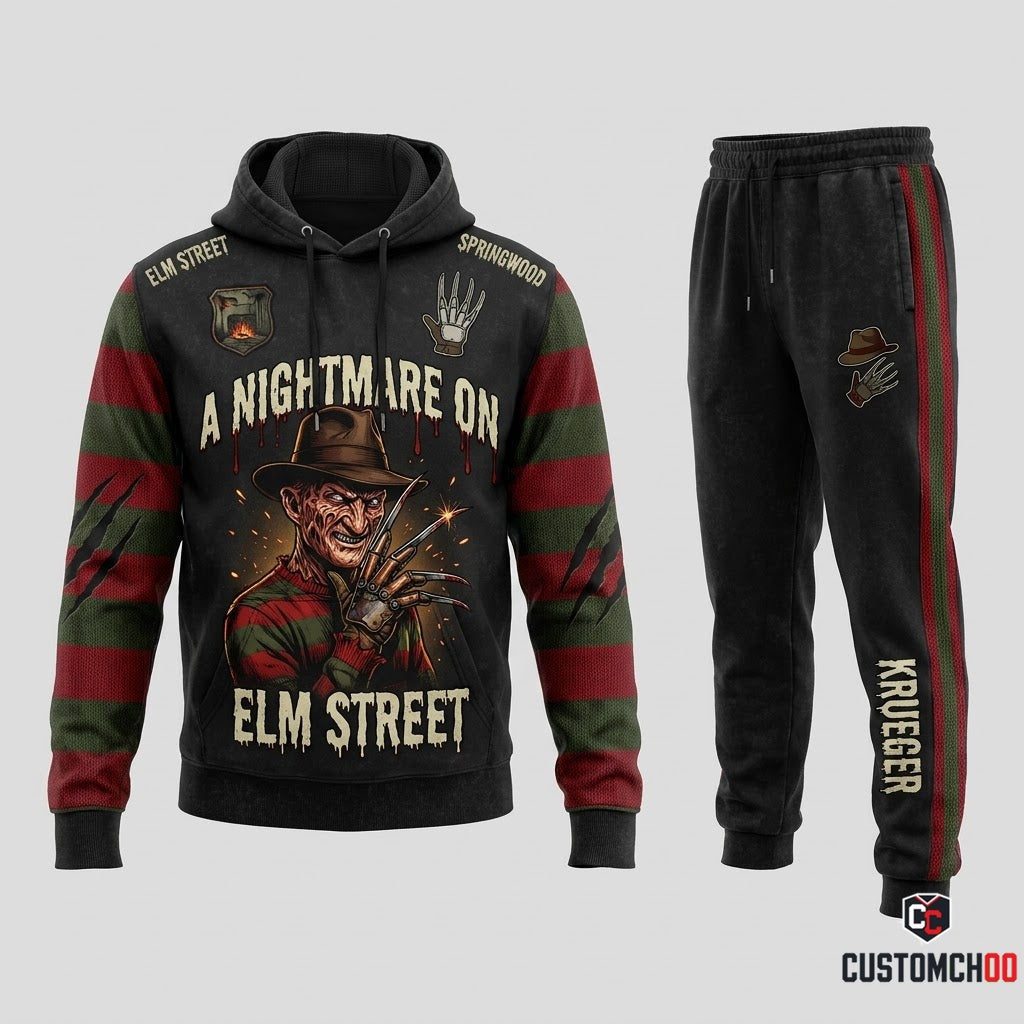 Freddy Krueger - Horror Slashers Solo Vintage Tracksuit Set - Hoodie & Jogger Pants (vintage horror slasher tracksuit set)