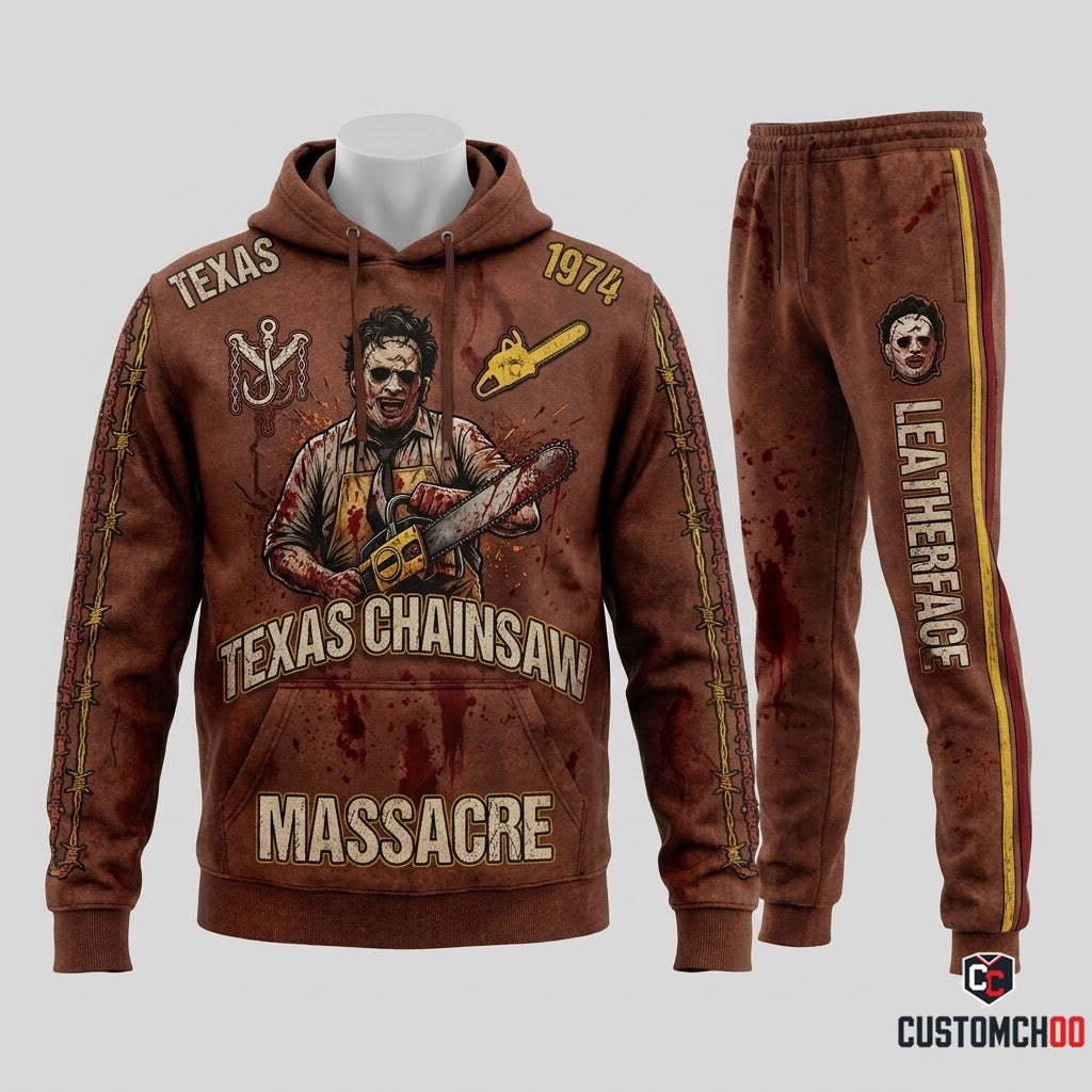 Leatherface - Horror Slashers Solo Vintage Tracksuit Set - Hoodie & Jogger Pants (vintage horror slasher tracksuit set)