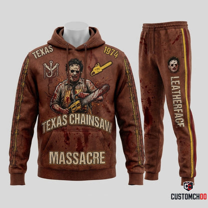 Leatherface - Horror Slashers Solo Vintage Tracksuit Set - Hoodie & Jogger Pants (vintage horror slasher tracksuit set)
