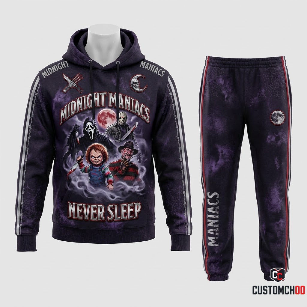 Midnight Maniacs - Horror Slashers Squad All-Stars Tracksuit Set - Hoodie & Jogger Pants (horror slasher squad team tracksuit set)