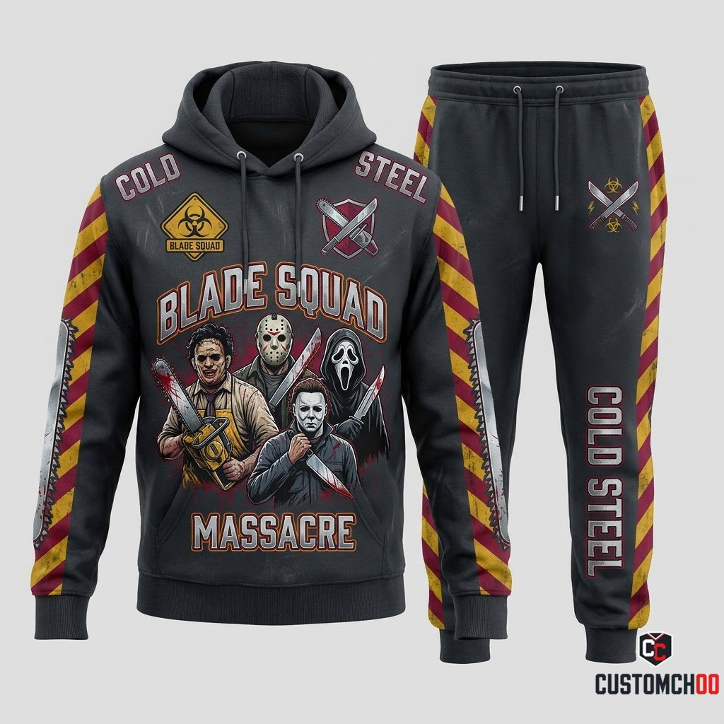 Blades & Chainsaws - Horror Slashers Squad All-Stars Tracksuit Set - Hoodie & Jogger Pants (horror slasher squad team tracksuit set)