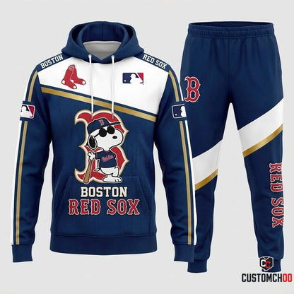 Boston Red Sox - Snoopy MLB 30-Team Fan Tracksuit Set - Hoodie & Jogger Pants (Snoopy baseball fan tracksuit hoodie and pants set)