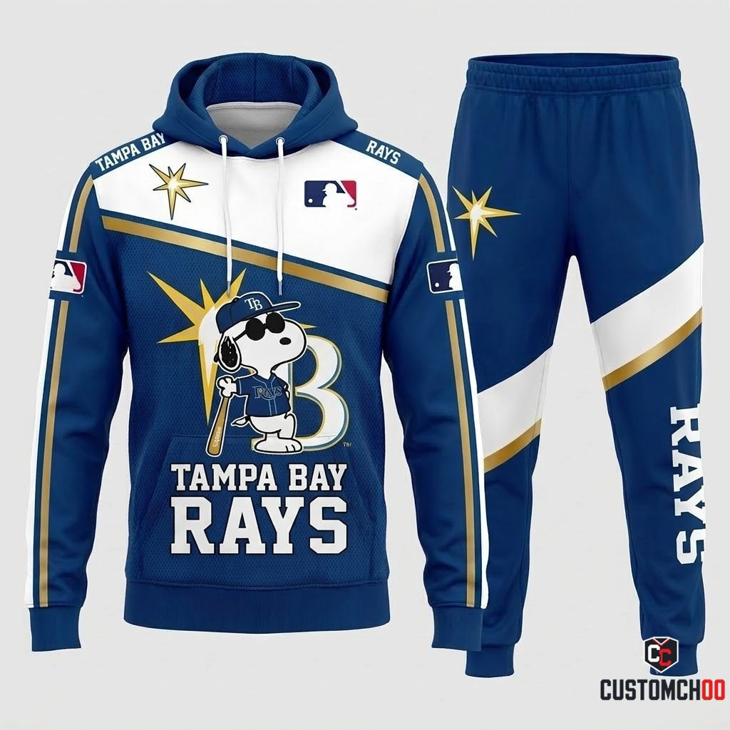 Tampa Bay Rays - Snoopy MLB 30-Team Fan Tracksuit Set - Hoodie & Jogger Pants (Snoopy baseball fan tracksuit hoodie and pants set)