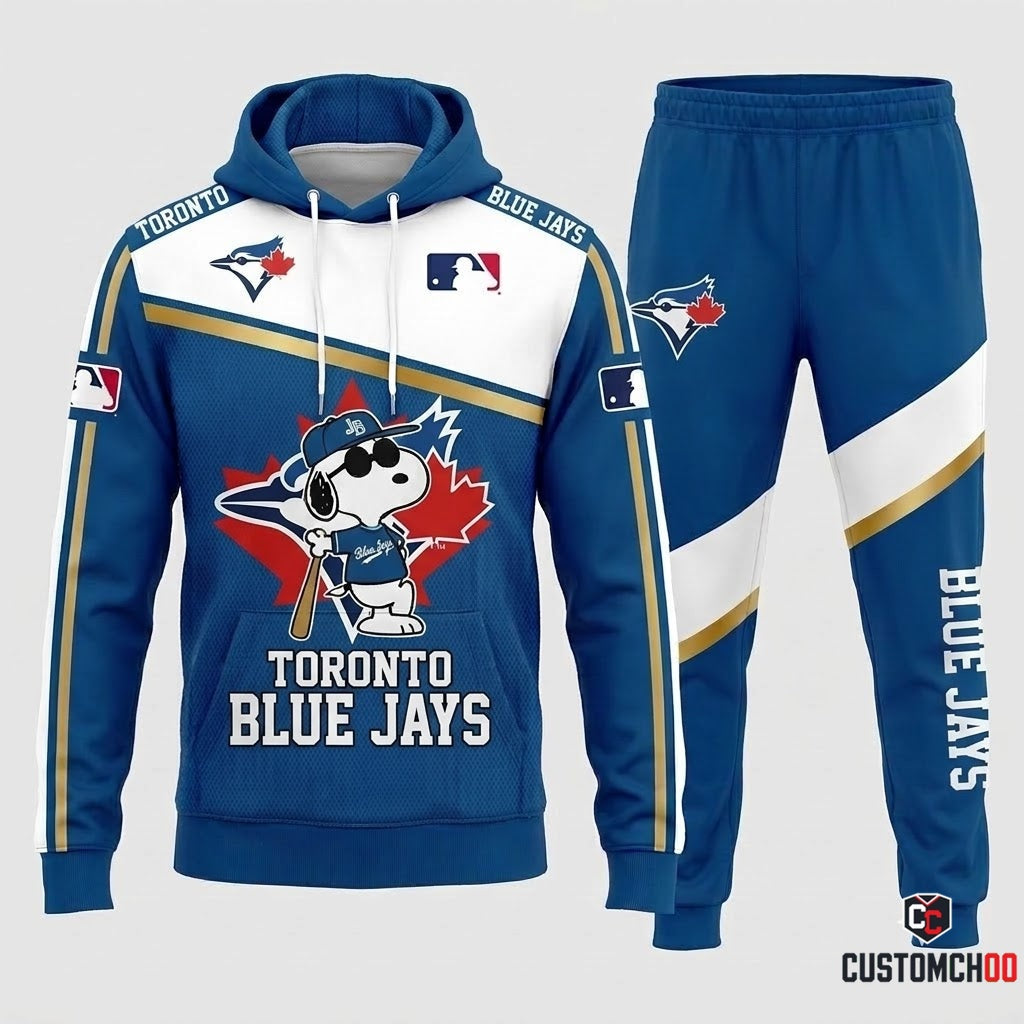 Toronto Blue Jays - Snoopy MLB 30-Team Fan Tracksuit Set - Hoodie & Jogger Pants (Snoopy baseball fan tracksuit hoodie and pants set)