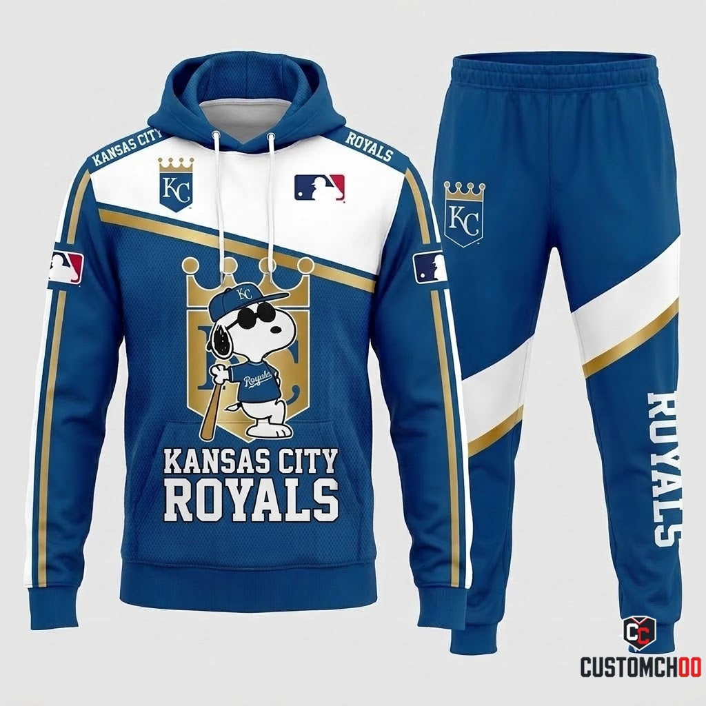 Kansas City Royals - Snoopy MLB 30-Team Fan Tracksuit Set - Hoodie & Jogger Pants (Snoopy baseball fan tracksuit hoodie and pants set)