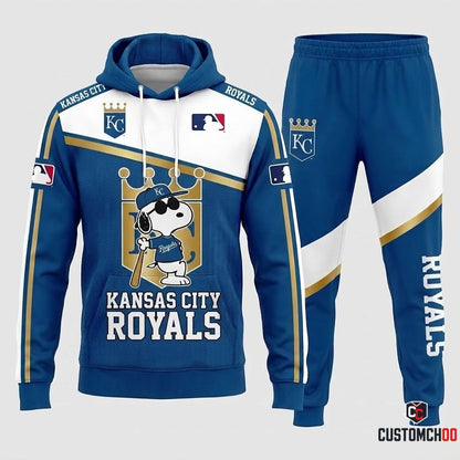 Kansas City Royals - Snoopy MLB 30-Team Fan Tracksuit Set - Hoodie & Jogger Pants (Snoopy baseball fan tracksuit hoodie and pants set)