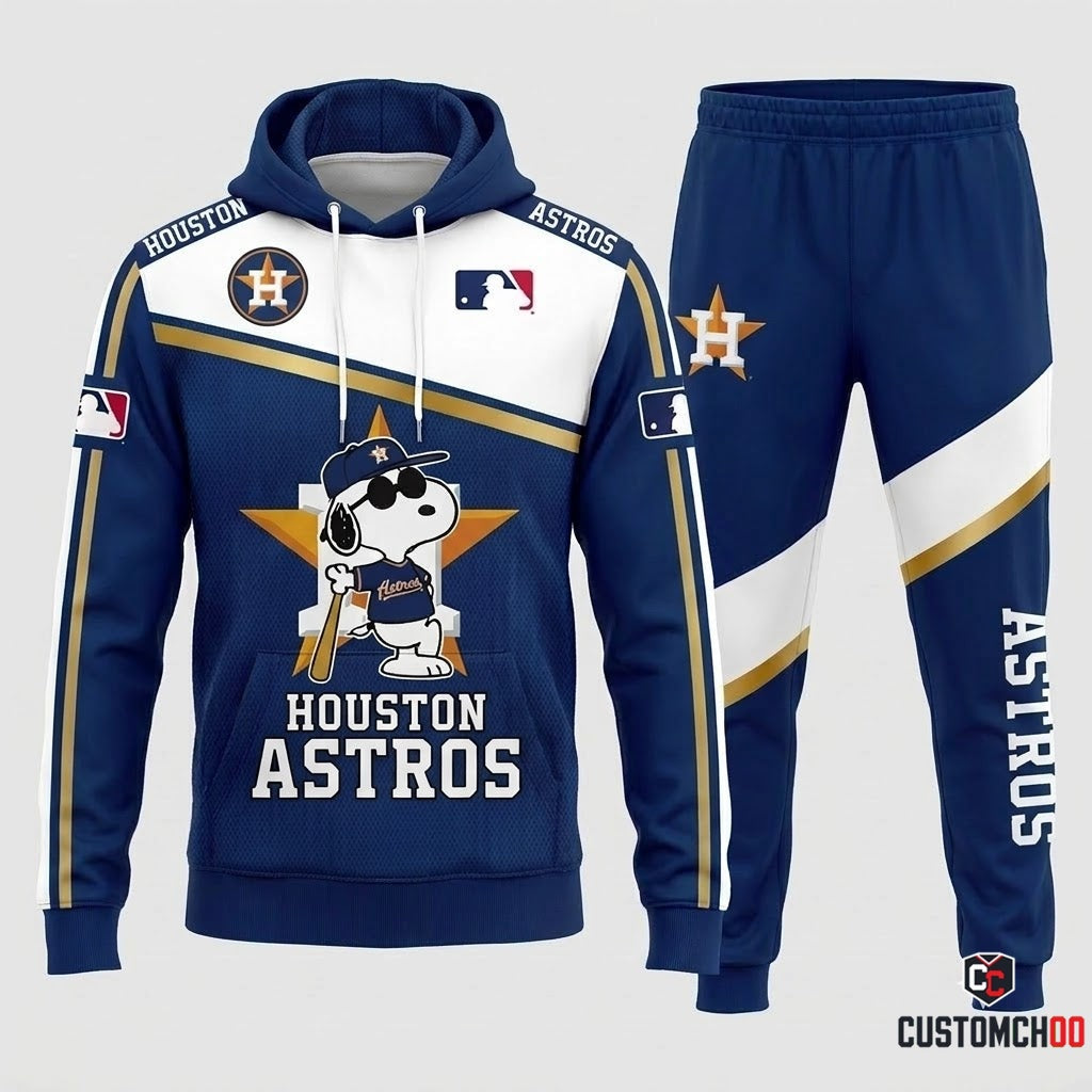 Houston Astros - Snoopy MLB 30-Team Fan Tracksuit Set - Hoodie & Jogger Pants (Snoopy baseball fan tracksuit hoodie and pants set)