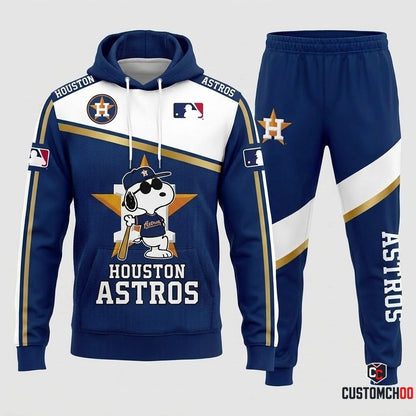 Houston Astros - Snoopy MLB 30-Team Fan Tracksuit Set - Hoodie & Jogger Pants (Snoopy baseball fan tracksuit hoodie and pants set)