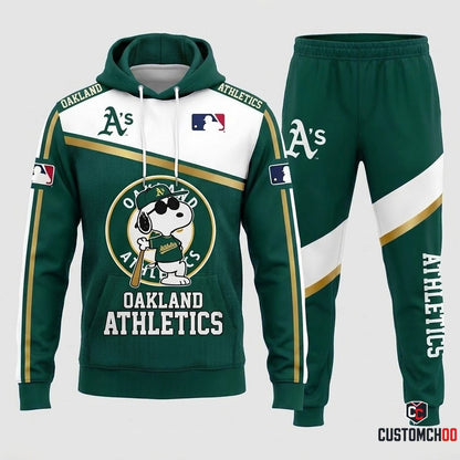 Oakland Athletics - Snoopy MLB 30-Team Fan Tracksuit Set - Hoodie & Jogger Pants (Snoopy baseball fan tracksuit hoodie and pants set)