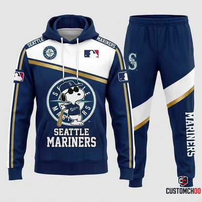Seattle Mariners - Snoopy MLB 30-Team Fan Tracksuit Set - Hoodie & Jogger Pants (Snoopy baseball fan tracksuit hoodie and pants set)