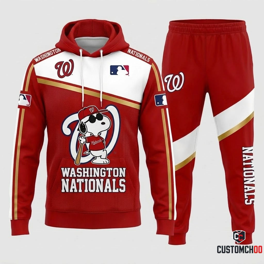 Washington Nationals - Snoopy MLB 30-Team Fan Tracksuit Set - Hoodie & Jogger Pants (Snoopy baseball fan tracksuit hoodie and pants set)