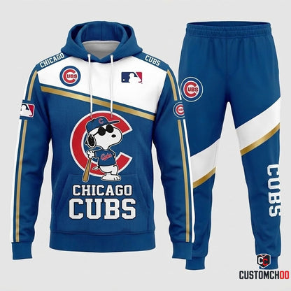 Chicago Cubs - Snoopy MLB 30-Team Fan Tracksuit Set - Hoodie & Jogger Pants (Snoopy baseball fan tracksuit hoodie and pants set)