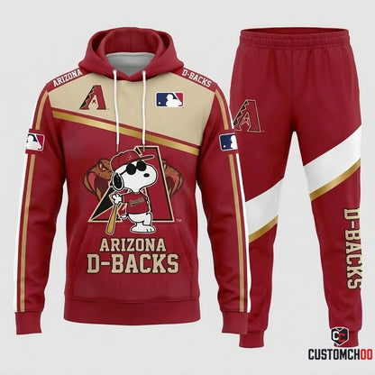 Arizona Diamondbacks - Snoopy MLB 30-Team Fan Tracksuit Set - Hoodie & Jogger Pants (Snoopy baseball fan tracksuit hoodie and pants set)