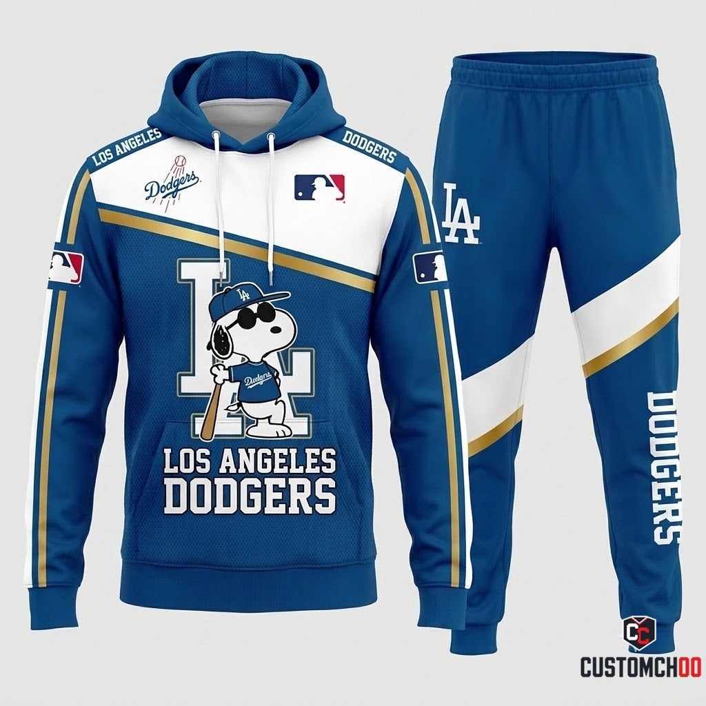Los Angeles Dodgers - Snoopy MLB 30-Team Fan Tracksuit Set - Hoodie & Jogger Pants (Snoopy baseball fan tracksuit hoodie and pants set)