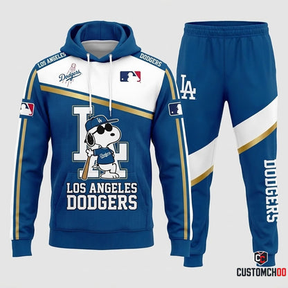 Los Angeles Dodgers - Snoopy MLB 30-Team Fan Tracksuit Set - Hoodie & Jogger Pants (Snoopy baseball fan tracksuit hoodie and pants set)