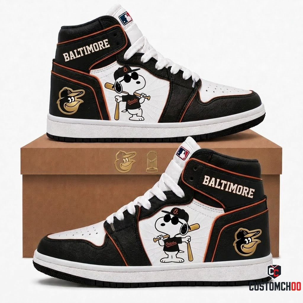 Baltimore Orioles - Snoopy MLB 30-Team Fan Canvas High Top Sneakers (Snoopy baseball fan canvas high top sneakers)