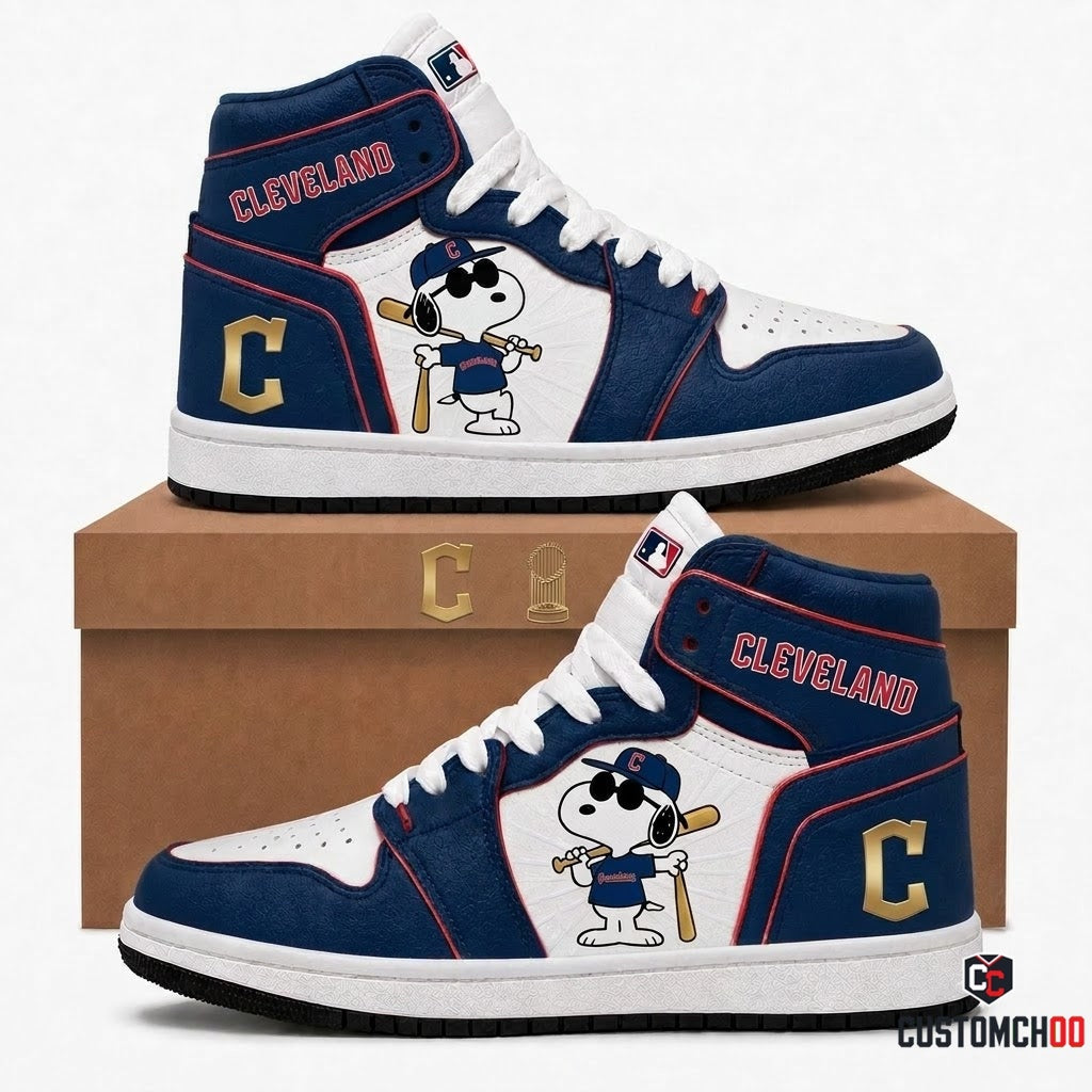 Cleveland Guardians - Snoopy MLB 30-Team Fan Canvas High Top Sneakers (Snoopy baseball fan canvas high top sneakers)