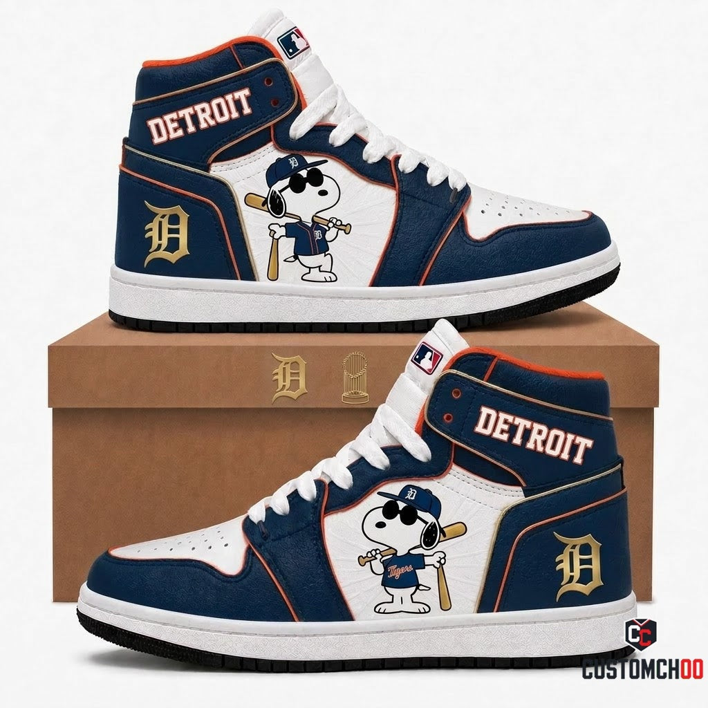 Detroit Tigers - Snoopy MLB 30-Team Fan Canvas High Top Sneakers (Snoopy baseball fan canvas high top sneakers)