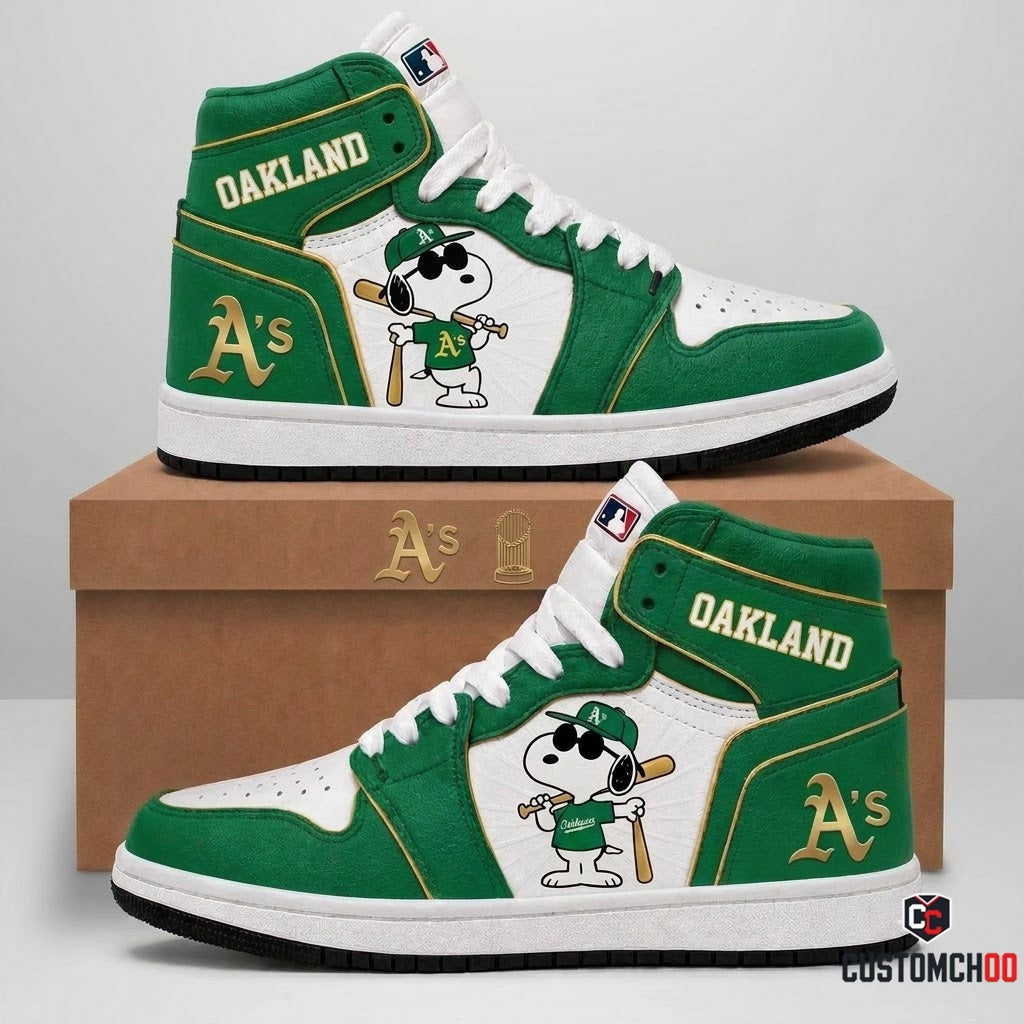 Oakland Athletics - Snoopy MLB 30-Team Fan Canvas High Top Sneakers (Snoopy baseball fan canvas high top sneakers)