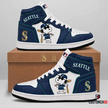 Seattle Mariners - Snoopy MLB 30-Team Fan Canvas High Top Sneakers (Snoopy baseball fan canvas high top sneakers)