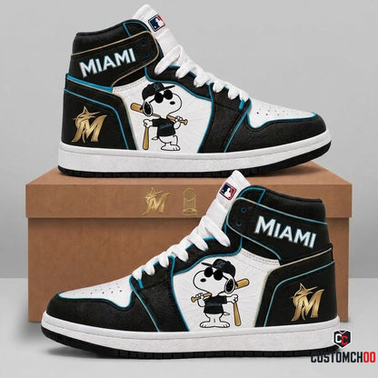 Miami Marlins - Snoopy MLB 30-Team Fan Canvas High Top Sneakers (Snoopy baseball fan canvas high top sneakers)
