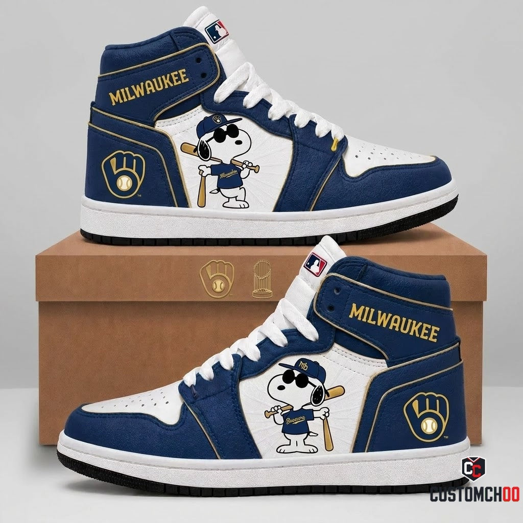 Milwaukee Brewers - Snoopy MLB 30-Team Fan Canvas High Top Sneakers (Snoopy baseball fan canvas high top sneakers)