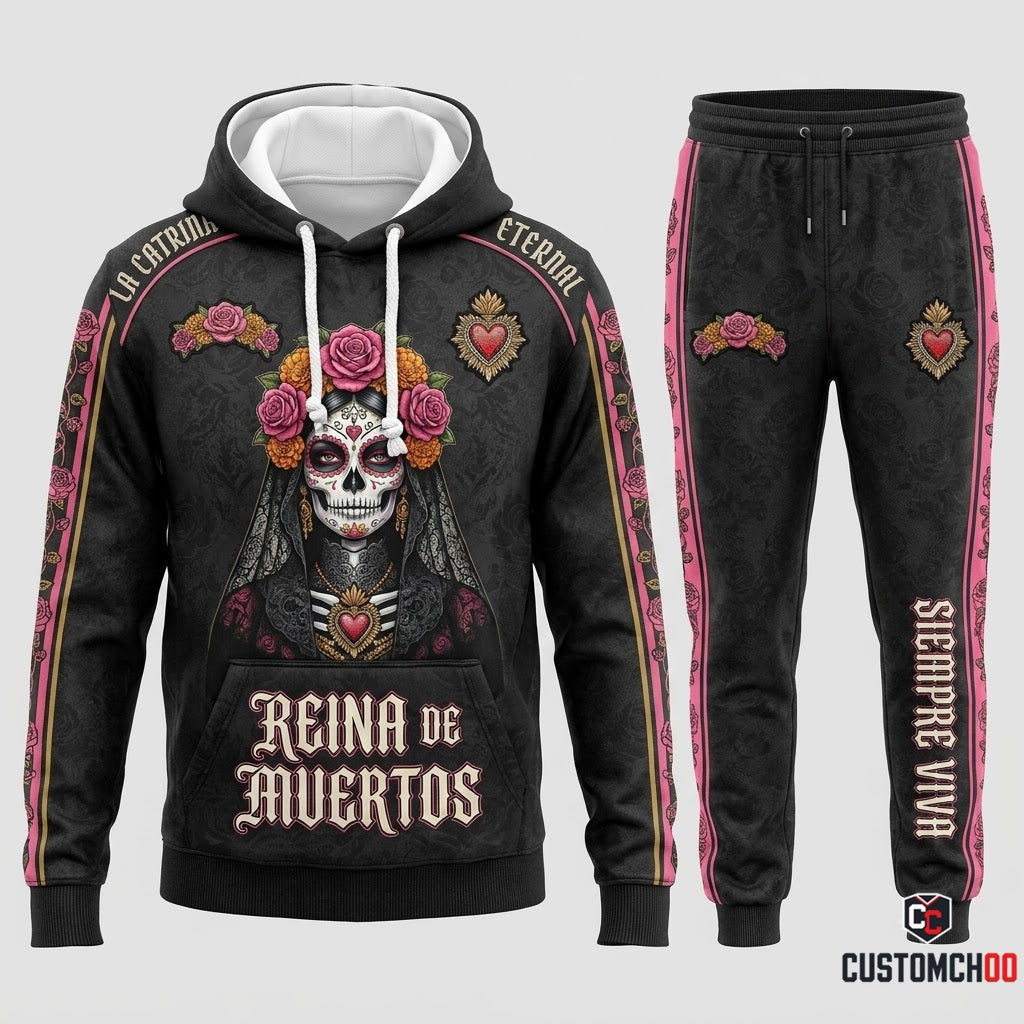 La Catrina Couture - Día de los Muertos Authentic Heritage Tracksuit Set - Hoodie & Jogger Pants (tracksuit hoodie and jogger pants set)