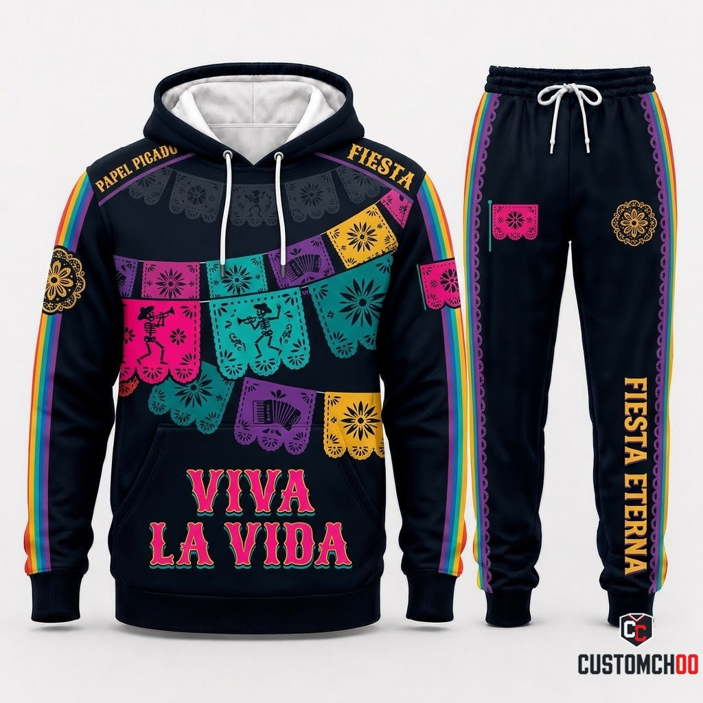 Papel Picado Tradition - Día de los Muertos Authentic Heritage Tracksuit Set - Hoodie & Jogger Pants (tracksuit hoodie and jogger pants set)