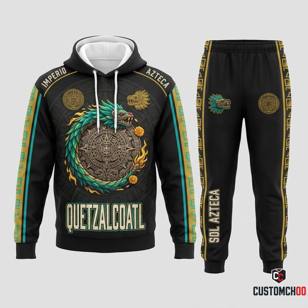 Aztec Sun Quetzalcoatl - Día de los Muertos Authentic Heritage Tracksuit Set - Hoodie & Jogger Pants (tracksuit hoodie and jogger pants set)